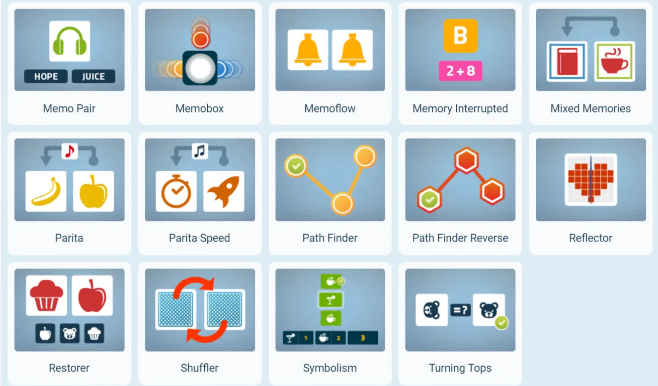Brain training interface showing speed game options and difficulty levels